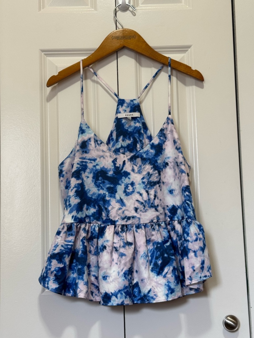 RO & De Tie Dye Babydoll Tank Top Medium Racerback Ruffle Hem Boho Festival